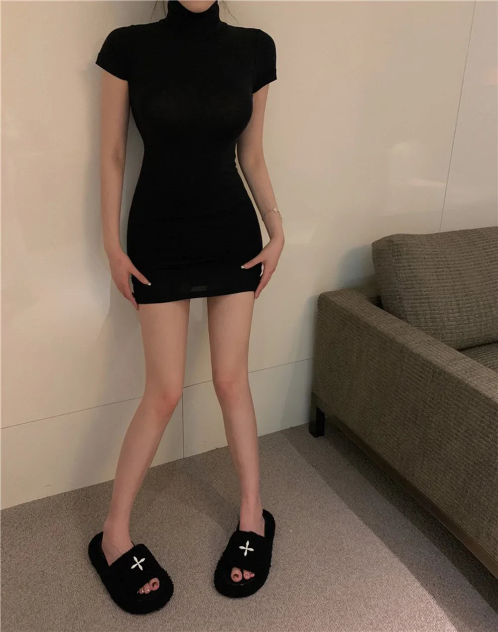 Bodycon Dress For Women High Neck Thigh Length Date Night