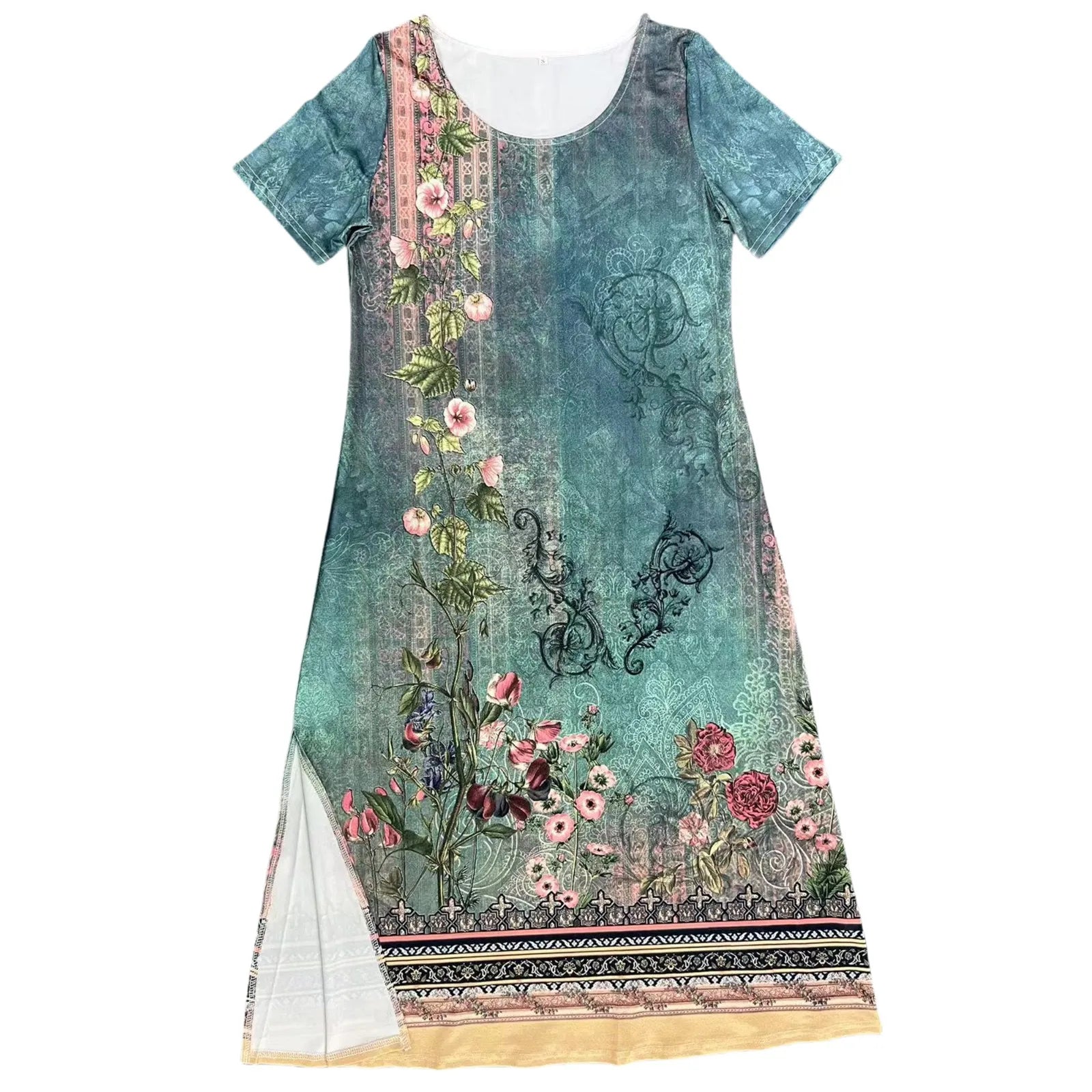 Women Allover Print Dress With Round Neck Short Sleeves
