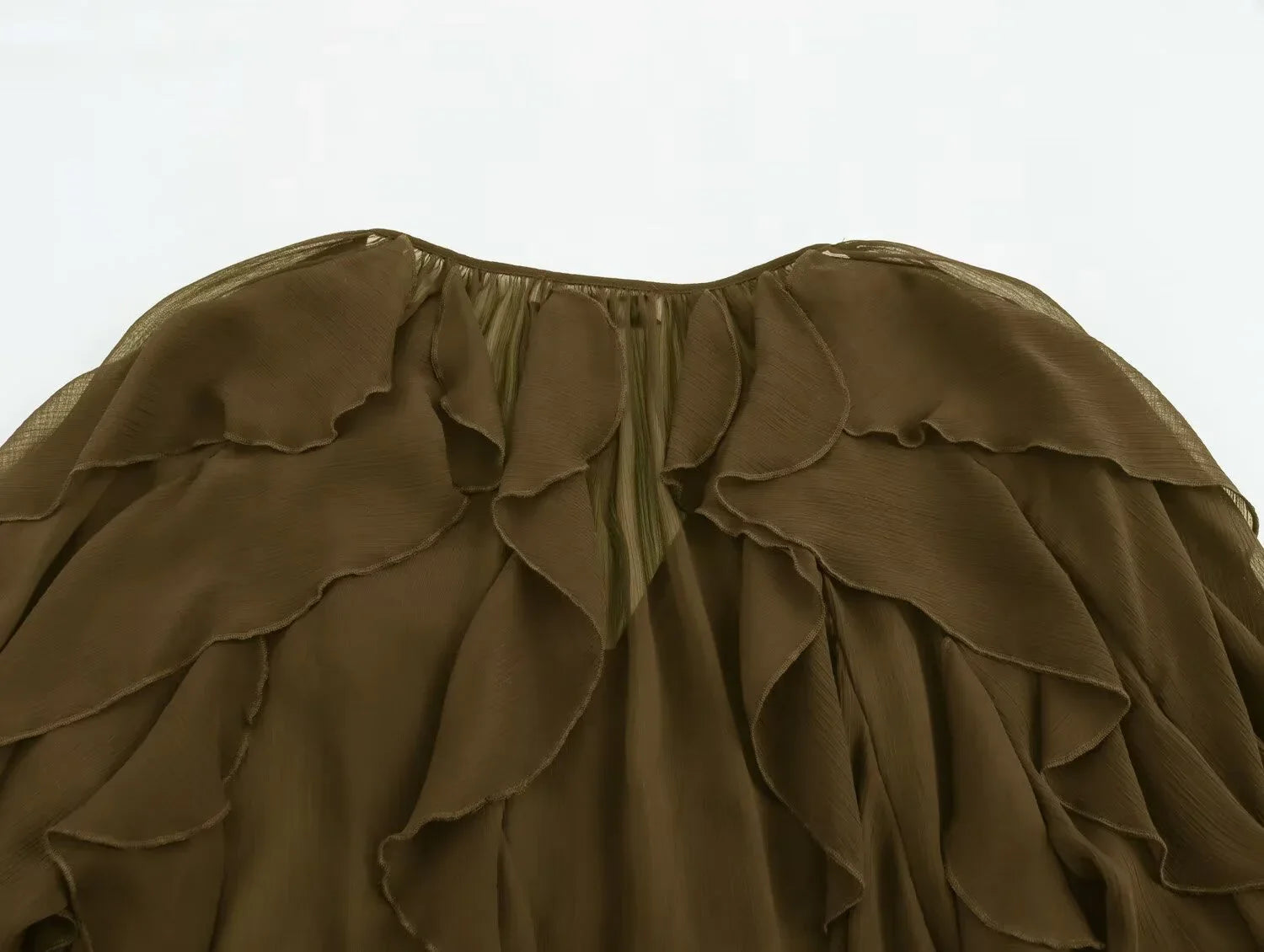 Elegant Women's V-Neck Layered Decorative Shirt with Chic Temperament Design