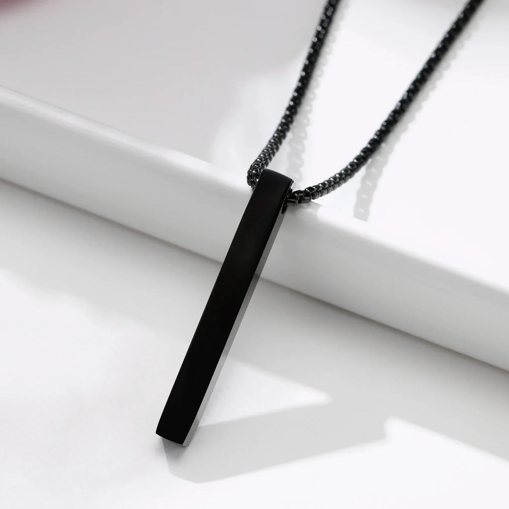5mm Stainless Steel Pillar Necklace for Men and Women, Minimalist 3D Bar Pendant Unisex Neck Collar