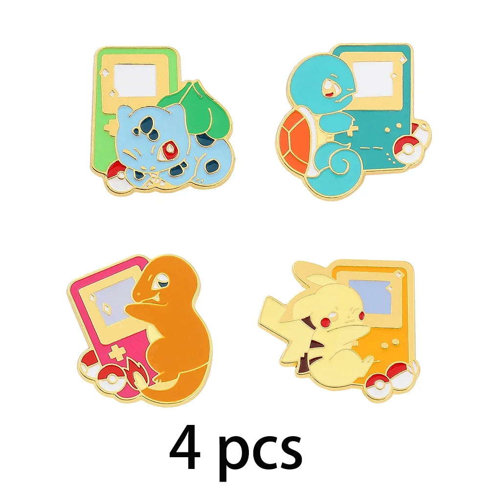 Creative 4 Piece Enamel Brooch Set Featuring Cute Game Console Pikachu Togepi and Charmander Pins for Wallet Backpack and Clothing