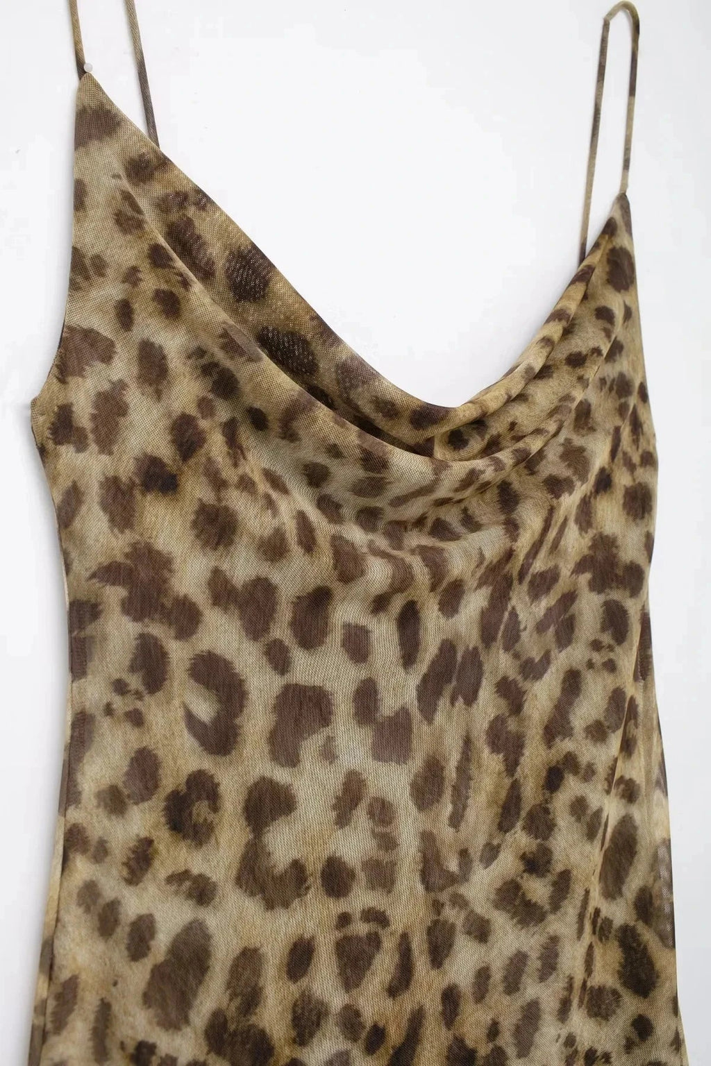 Leopard Print Maxi Dress Tulle Backless Slip for Women