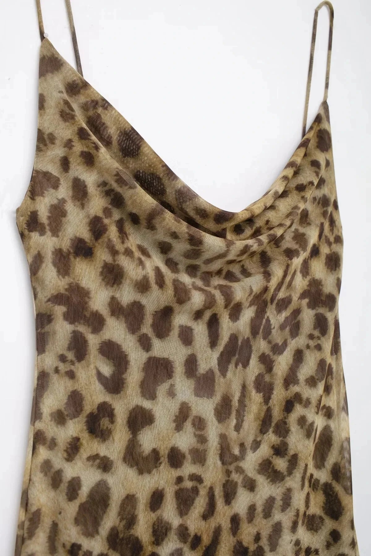 Leopard Print Maxi Dress Tulle Backless Slip for Women