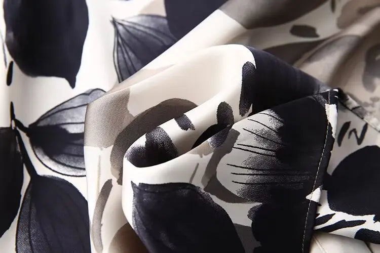 Women's Satin Textured Printed Shirt Long Sleeve Lapel Single-Breasted Slim Fit Casual Chic Top for Spring and Summer