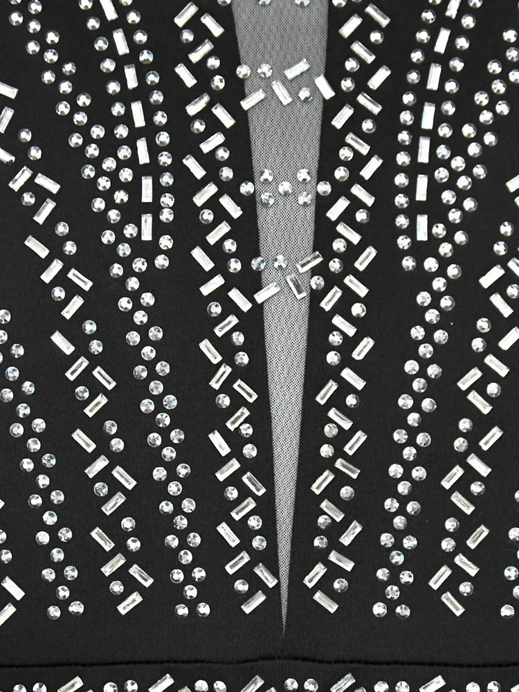 Red Rhinestone Evening Gown Long One Piece Dress Glam Party