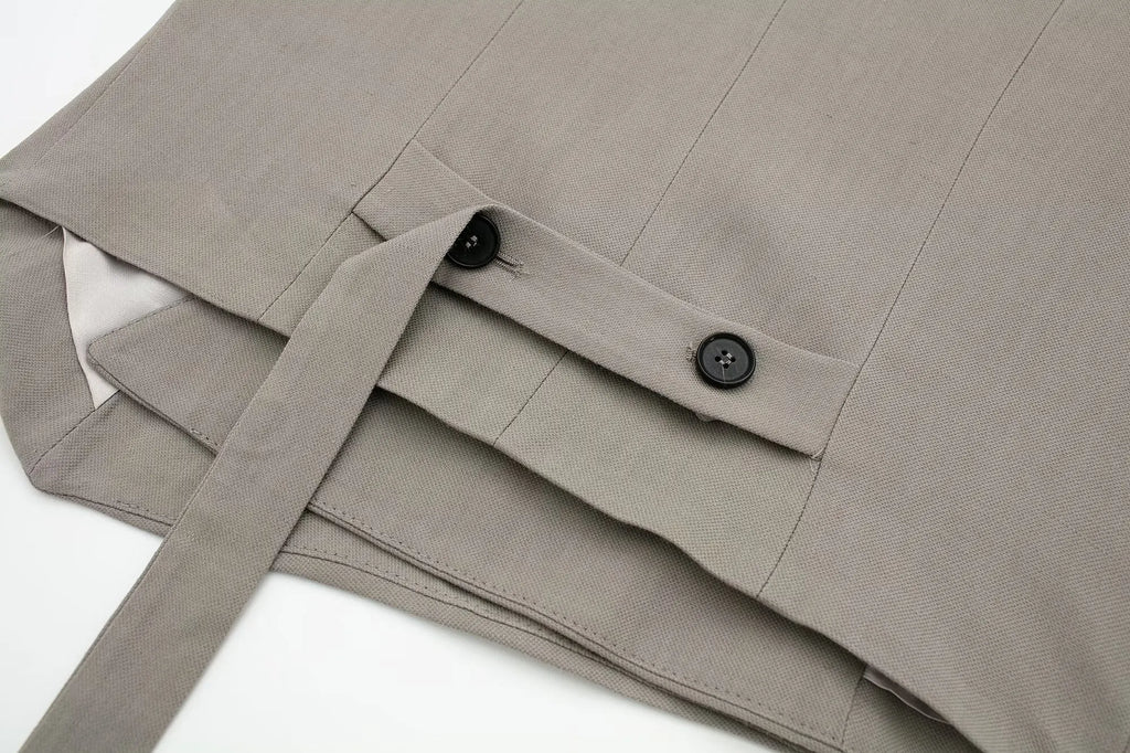 Women's Solid Grey Two Piece Set with Sleeveless Asymmetrical Vest and High Waist Wide Leg Trousers Casual Outfit