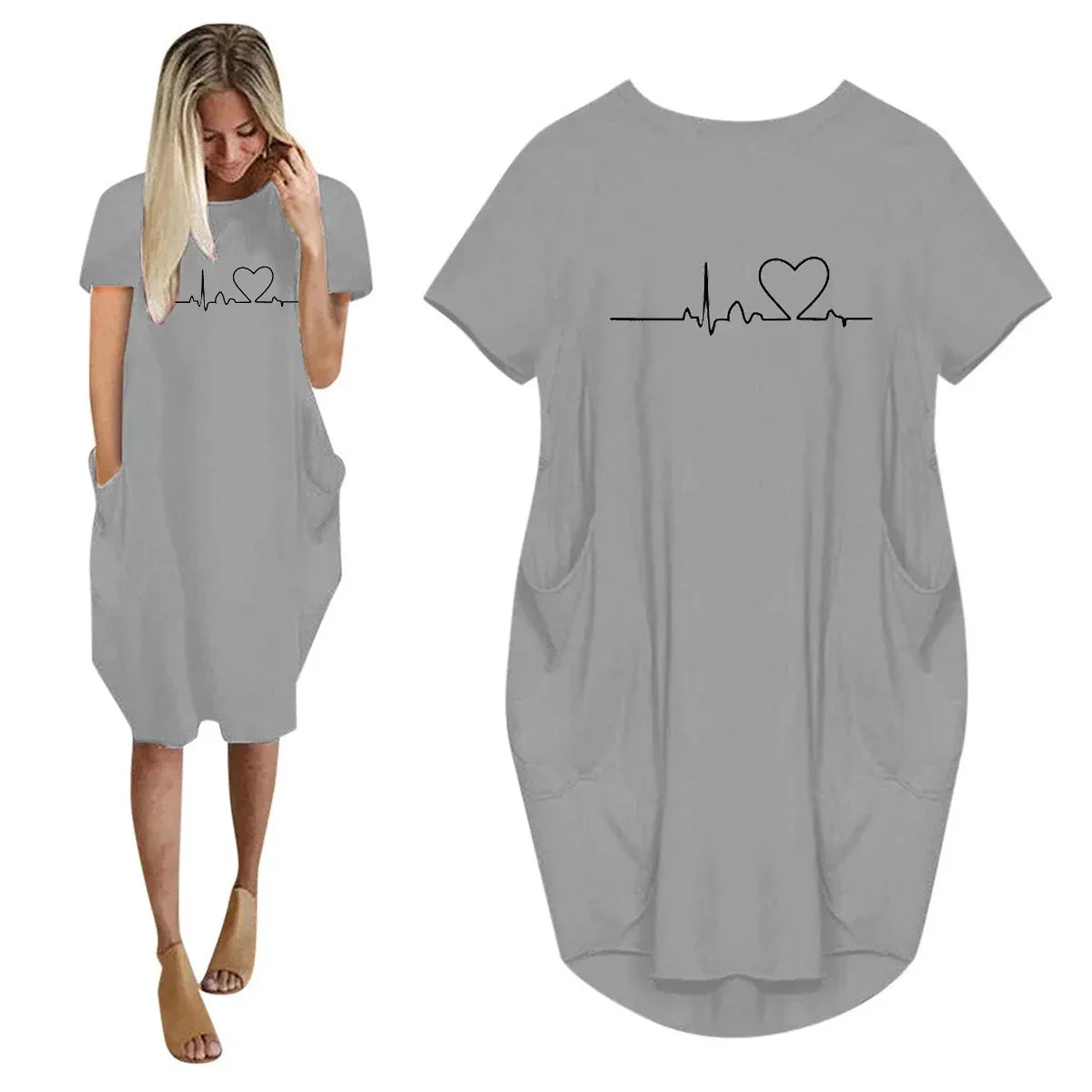 ECG Print Dress for Women Loose Casual Plus Size Summer