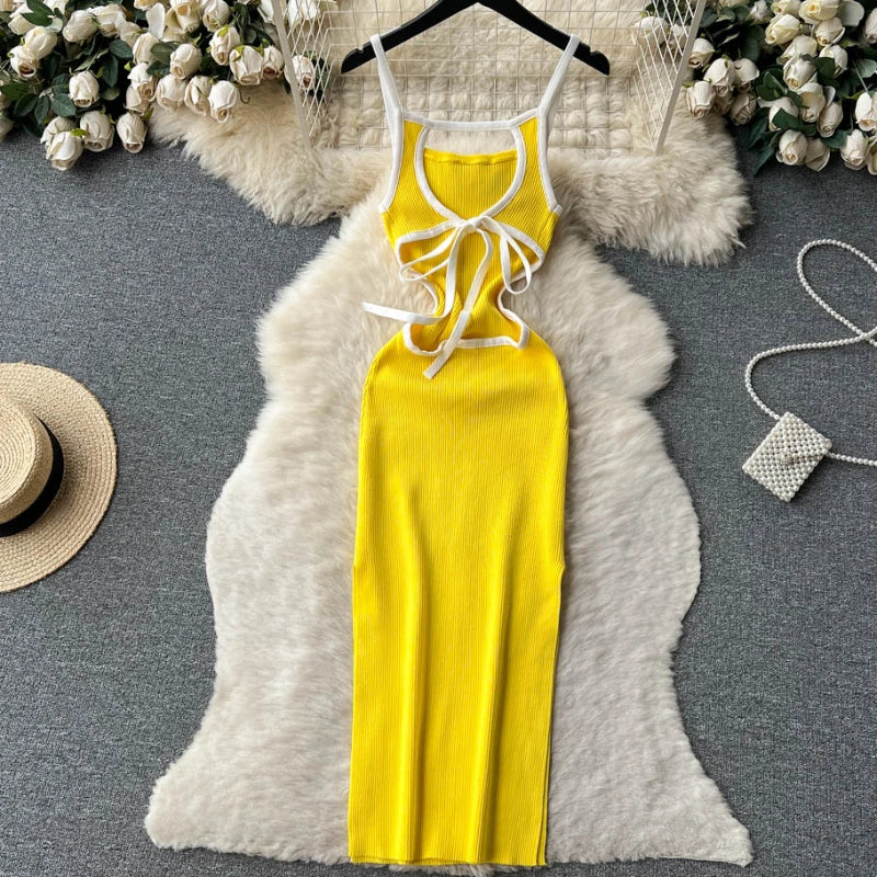 Halter Backless Knit Sundress Women Elastic Waist Bodycon
