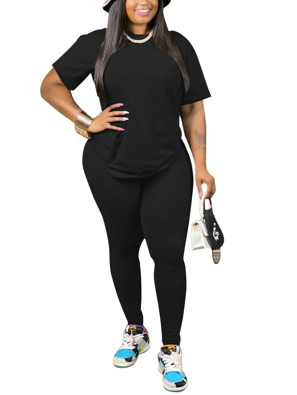 Women's Summer Two Piece Jogger Set with Short Sleeve Top and Matching Shorts