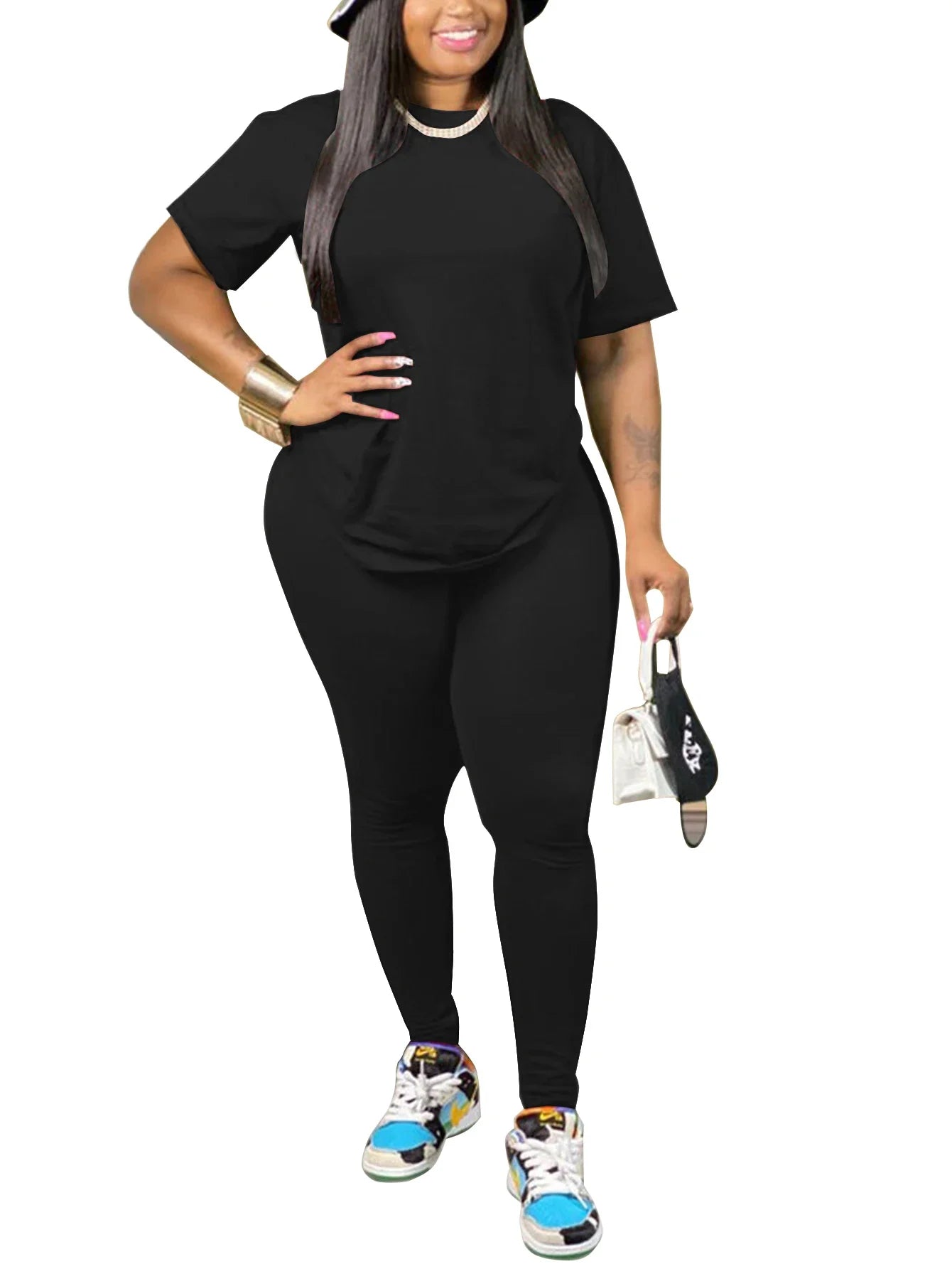 Women's Summer Two Piece Jogger Set with Short Sleeve Top and Matching Shorts