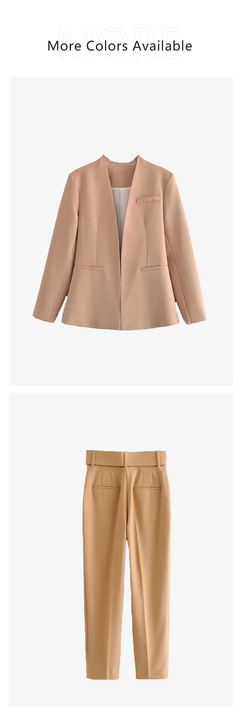 Women's Solid Color Suit Set with Buckle Free Belt Design for Spring and Summer Fashion