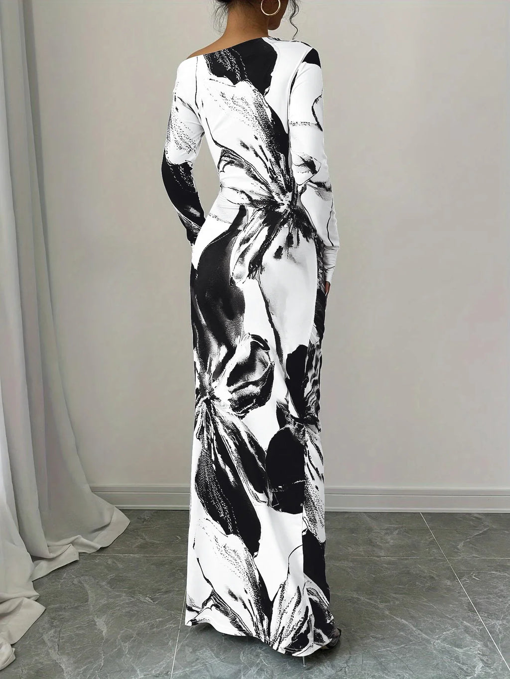 Off Shoulder Dress Slim Fit Printed For Spring Summer