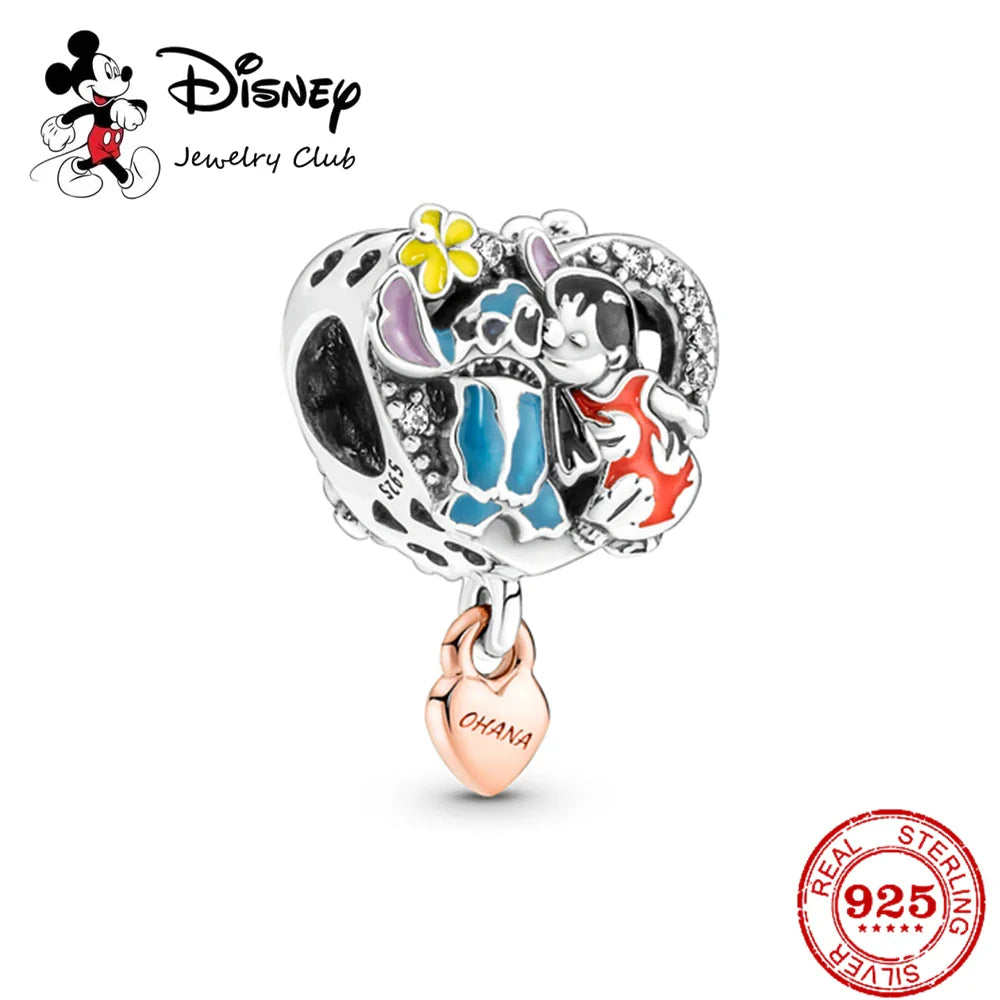 925 Sterling Silver Mickey Minnie Charm Beaded Fit Snake Bracelet DIY Ladies Jewelry
