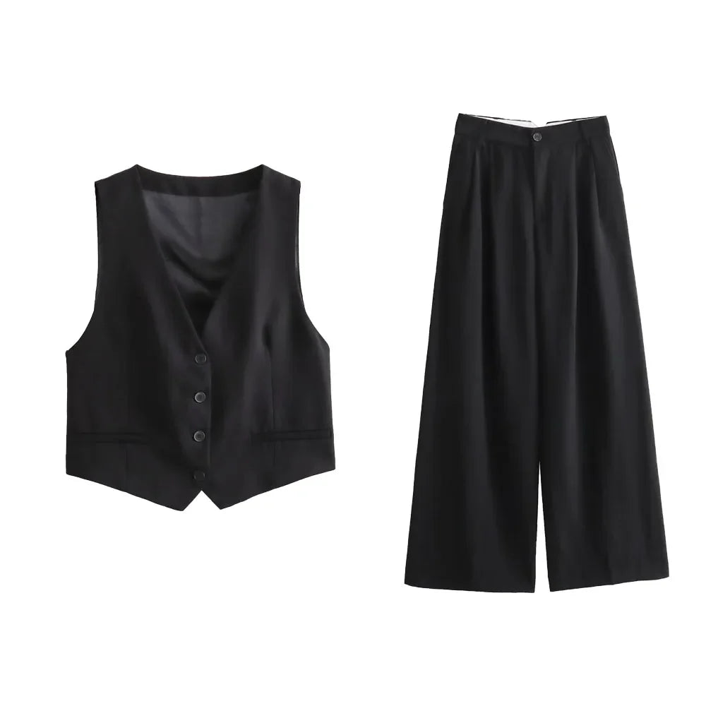 Women's Slim Fit Short Tank Top and Wide Leg Pants Set for Effortless Style and Comfort