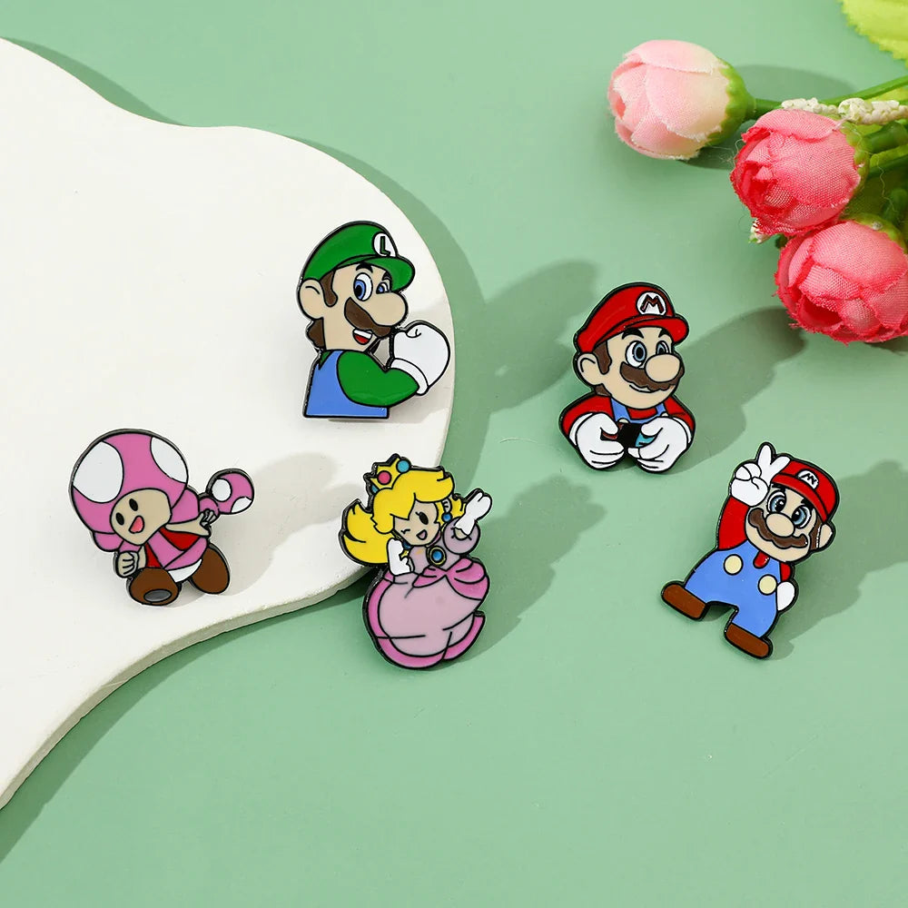 5 Pcs Super Mario Metal Brooch Set Enamel Lapel Pins for Backpack and Clothing Accessories