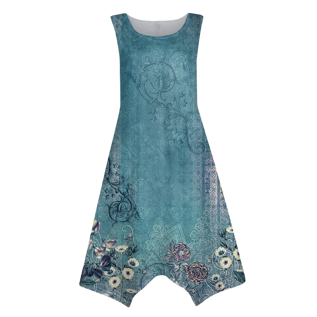 Y2K Style Sleeveless Midi Dress With Irregular Hem Design