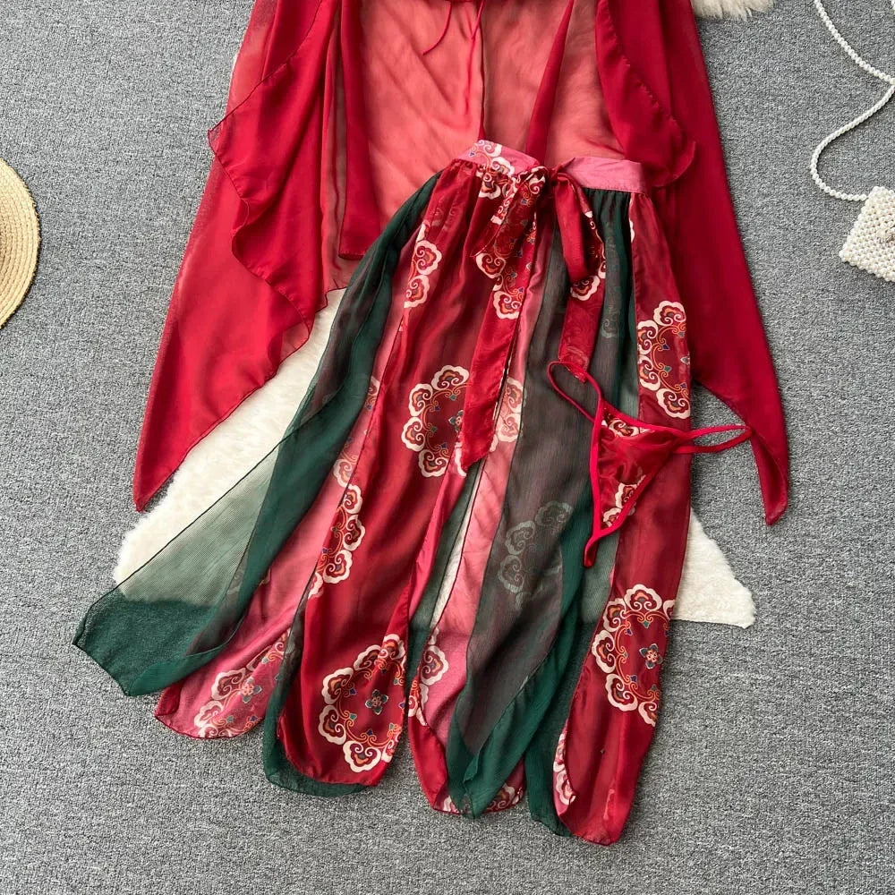 Women Sexy Asian Cosplay Costume Set Featuring Sheer Cheongsam Midi Dress Geisha Kimono Hanfu Jumpsuit Role Play Lingerie