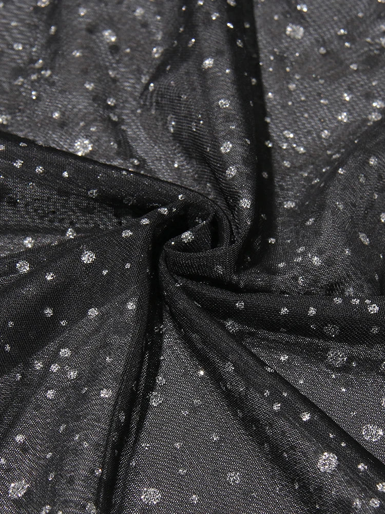 Sequin Patchwork Dress With Round Neck Mesh Sleeves