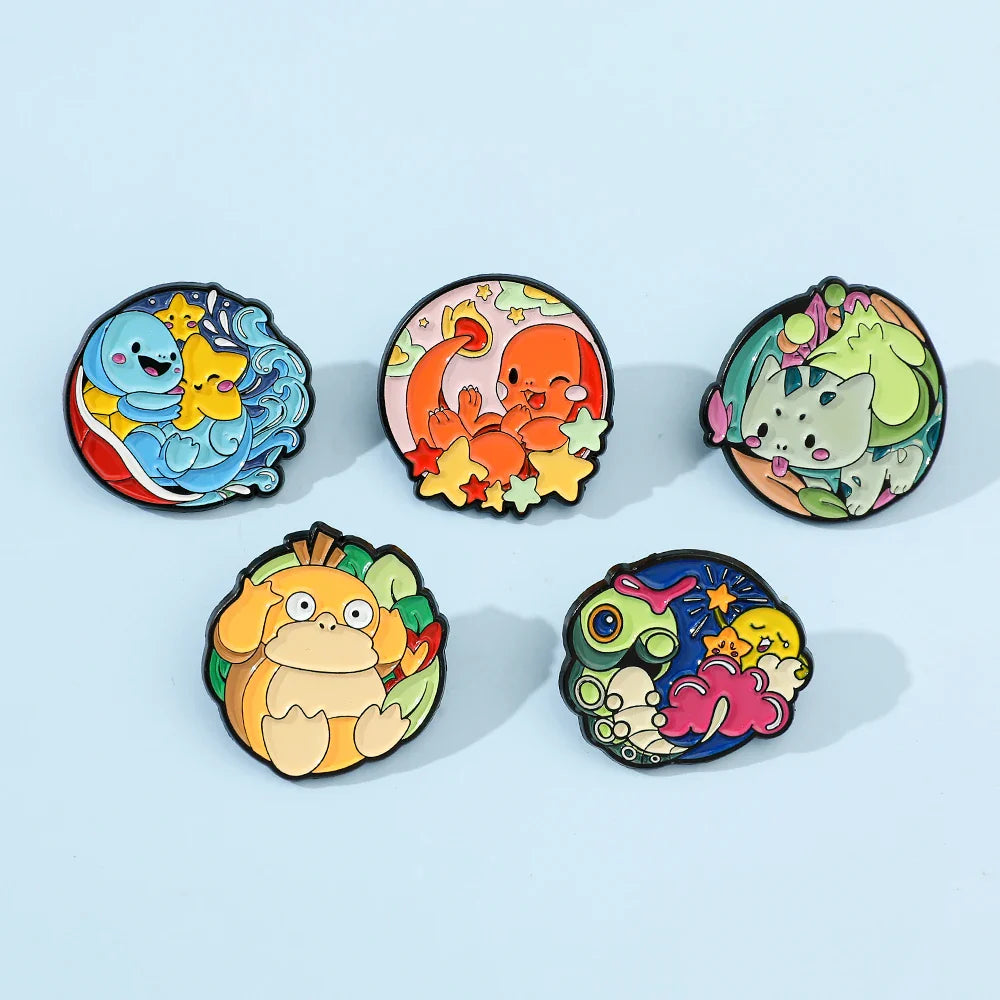 5 Pieces Cartoon Pokémon Charmander Metal Brooch Set Cute Enamel Lapel Pins for Backpack and Clothing Jewelry Accessories