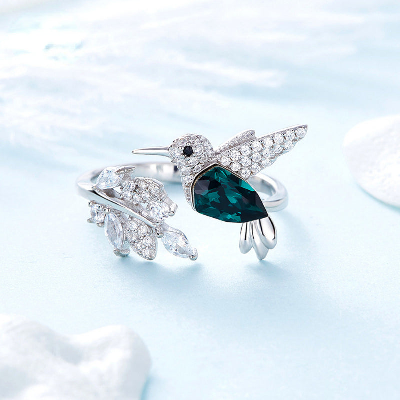 Elegant Natural Blue Stone Hummingbird Adjustable Ring for Women - Unique Glass Filled Wedding and Engagement Jewelry