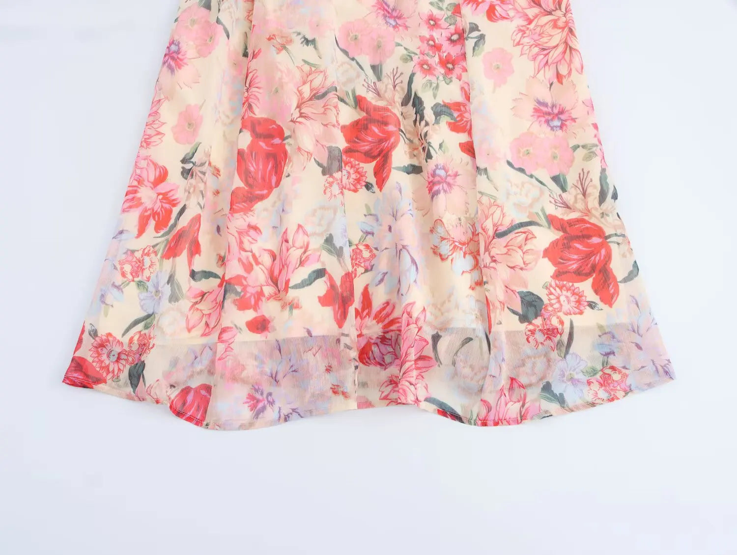 Floral Print Midi Dress With High Neck And Tie Front Belt