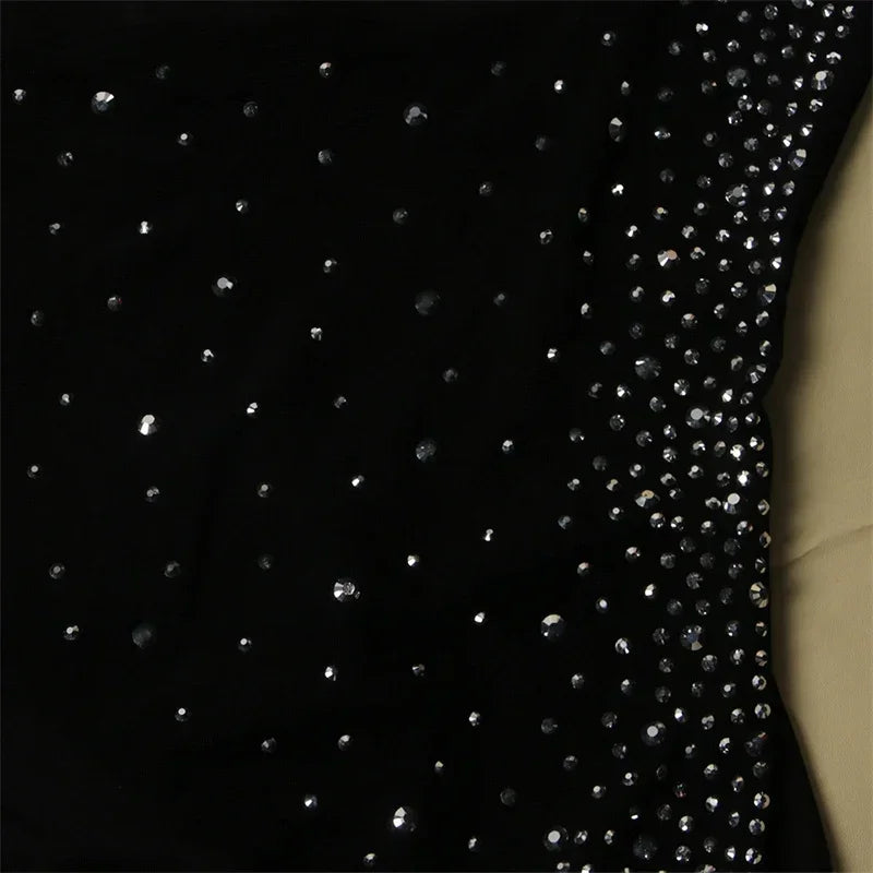 Sexy Rhinestone Long Sleeve Sheer Mesh Patchwork Skinny Jumpsuit Romper for Women Luxury Night Party Club Overalls Birthday Outfit