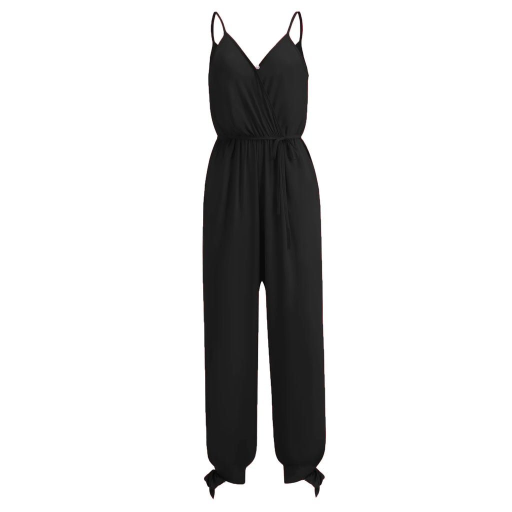Women's Spring Summer Camisole Jumpsuit with Cross-Back Lace-Up Design and Sexy V-Neck Printed Romper