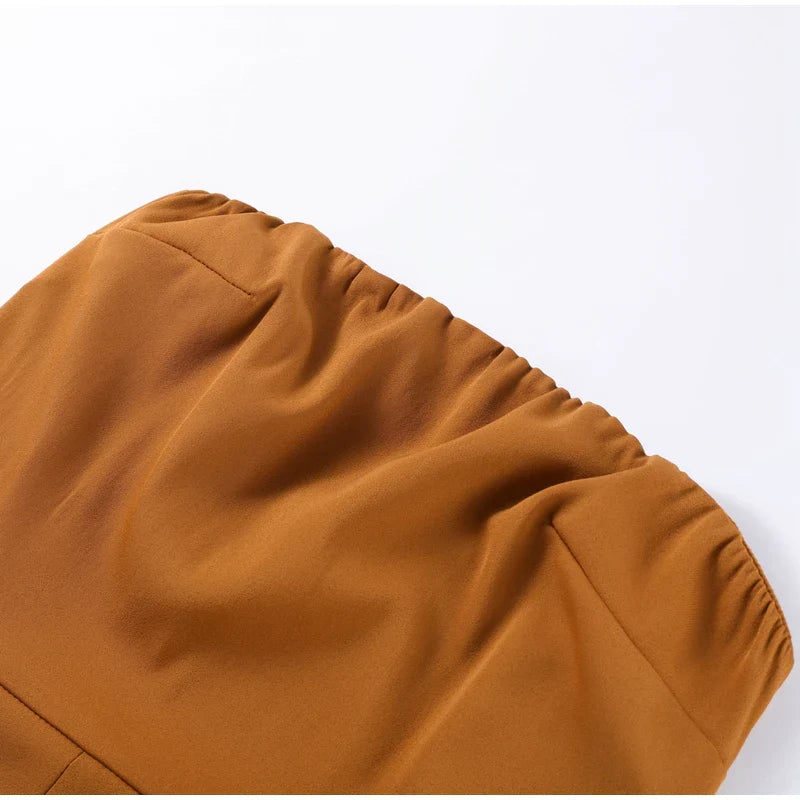 Solid Backless Off Shoulder Jumpsuit for Women Waist Cinching Wide Leg Pants with Pockets Elegant Summer Bodysuit Outwear