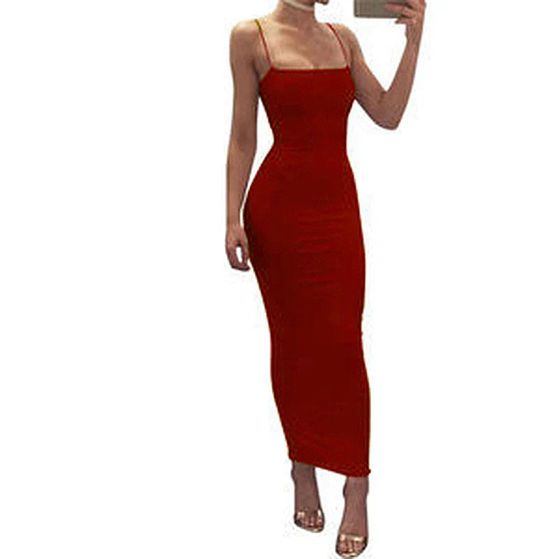 Solid Color Sleeveless Midi Dress For Party Evening Wear