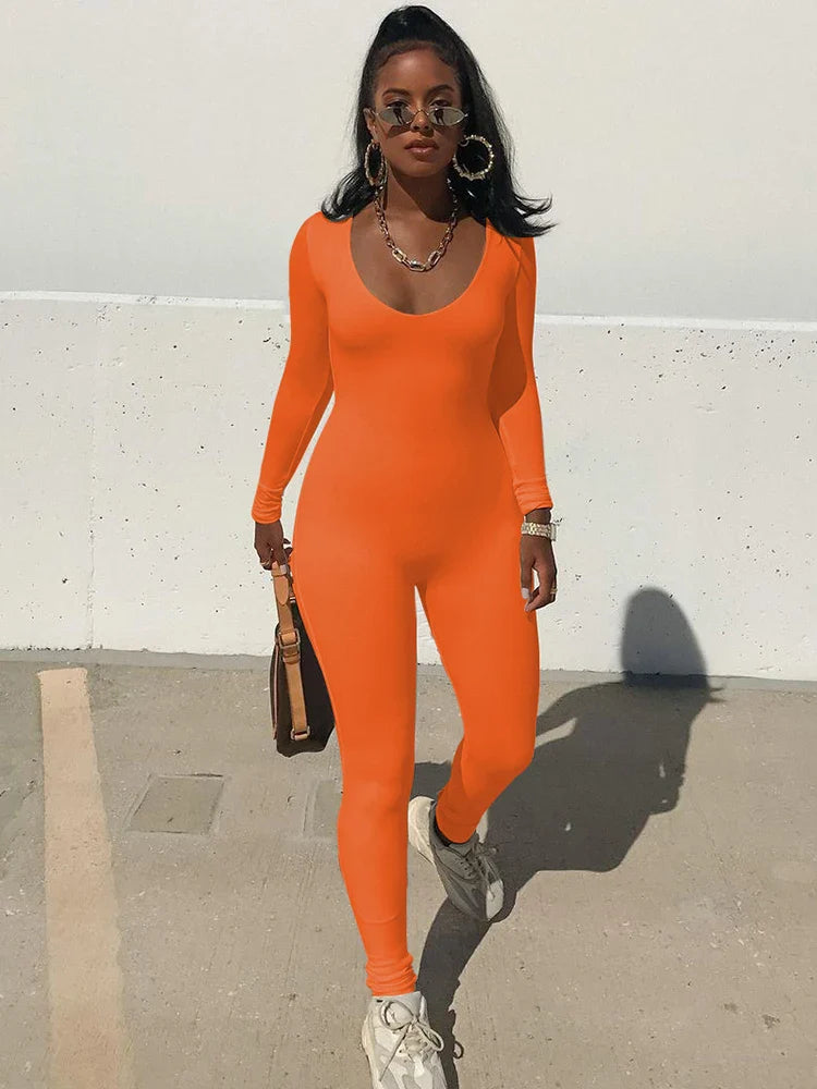 Women's Long Sleeve Bodycon Jumpsuit One Piece Streetwear Overall Autumn Winter Outfit