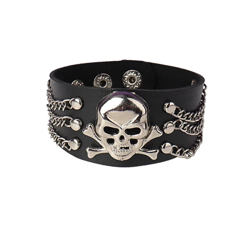 90s Fashion Punk Style Spiked PU Leather Bracelet with Square Studs and Multi-Row Design