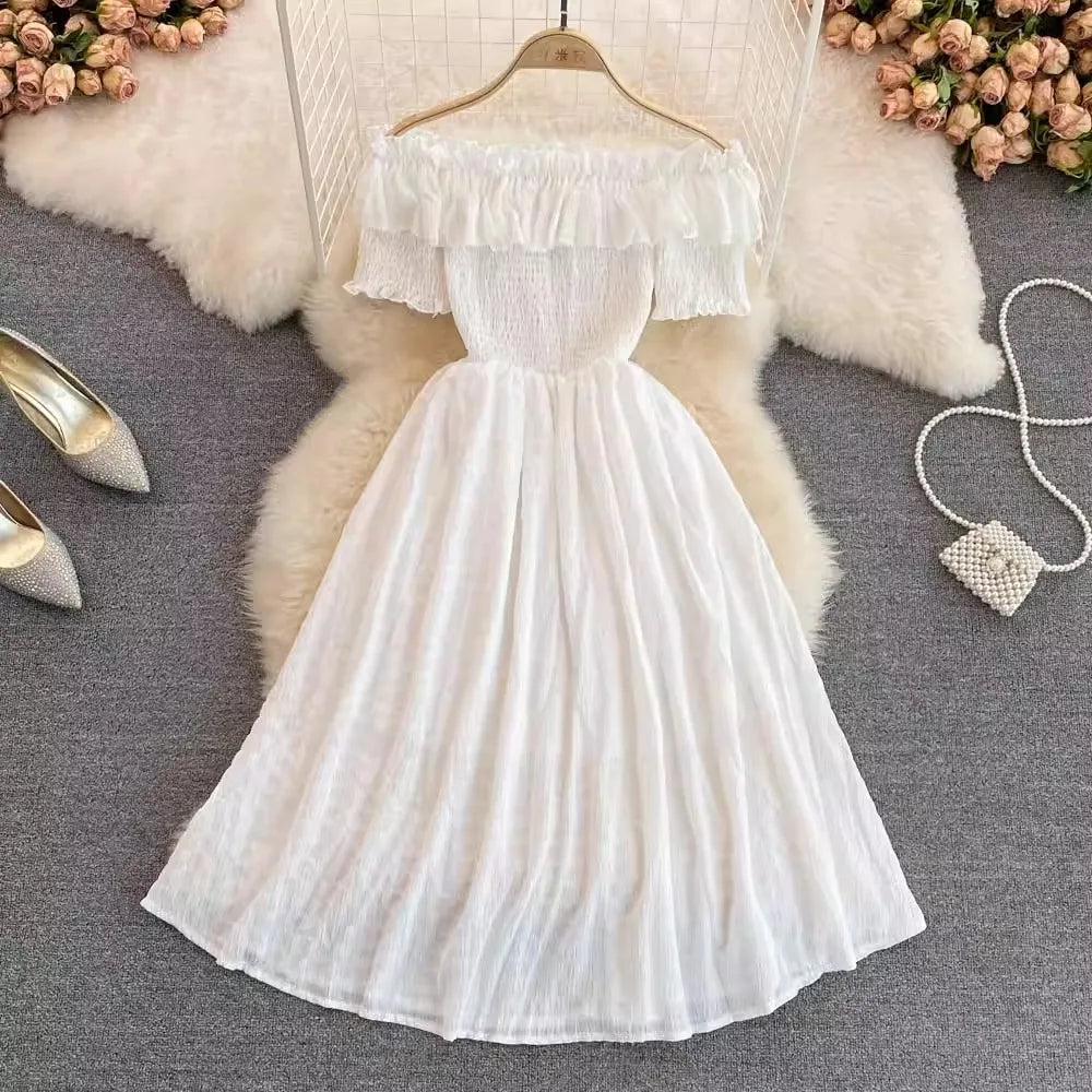 Ruffled Off Shoulder Dress Chiffon Beach Summer Fashion