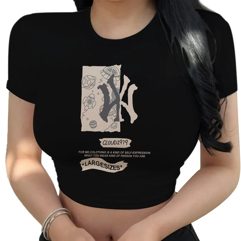 Girls Crop Top T Shirt for Women with Short Sleeves in Harajuku Streetwear Style Quick Dry Daily Tee