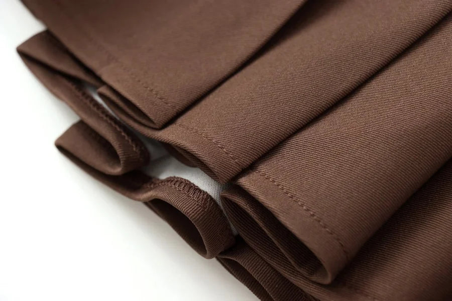 3D Cutout Mini Dress Pleated Skirt Brown Sleeveless