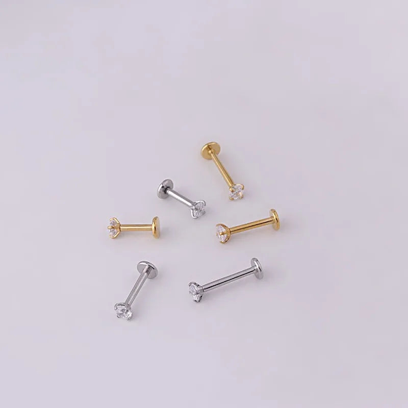 2pcs Stainless Steel Tragus Earrings with Crystal Labret and Small Helix Cartilage Studs for Women Body Jewelry