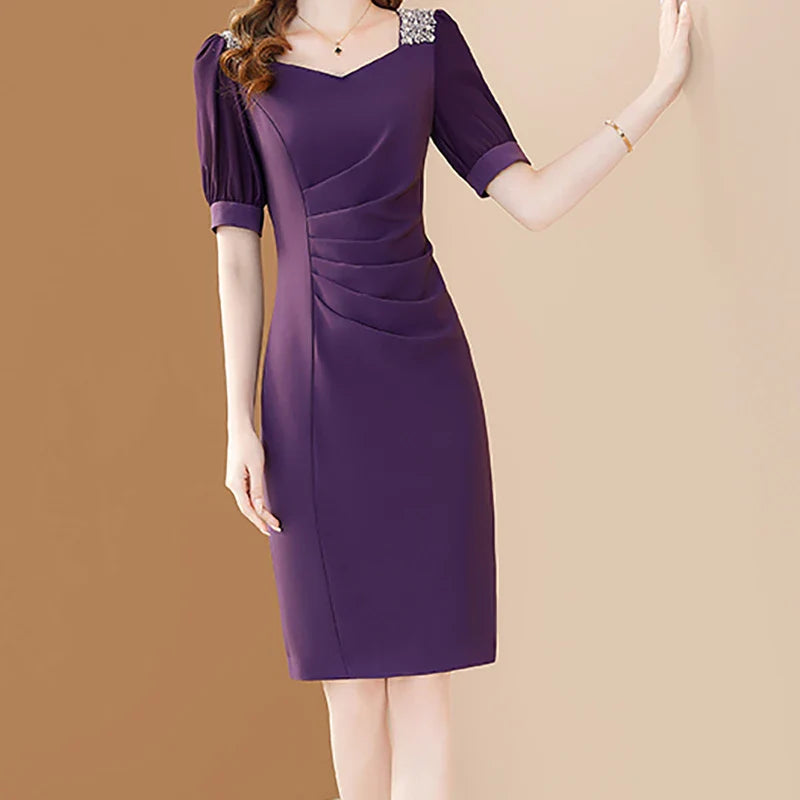 Purple Embroidered A Line Dress For Office And Party