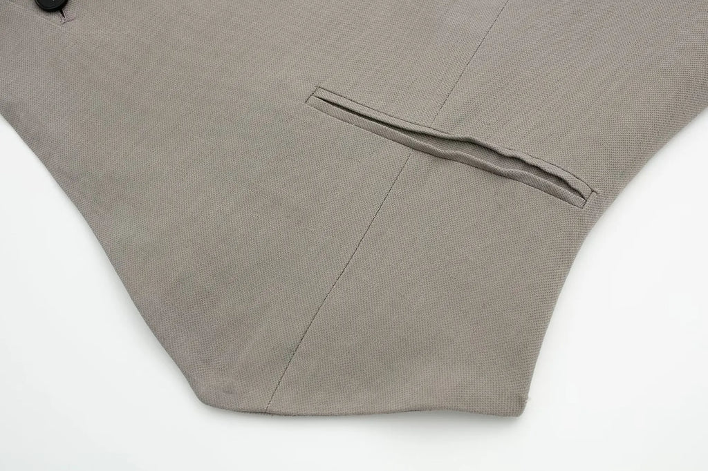 Women's Solid Grey Two Piece Set with Sleeveless Asymmetrical Vest and High Waist Wide Leg Trousers Casual Outfit