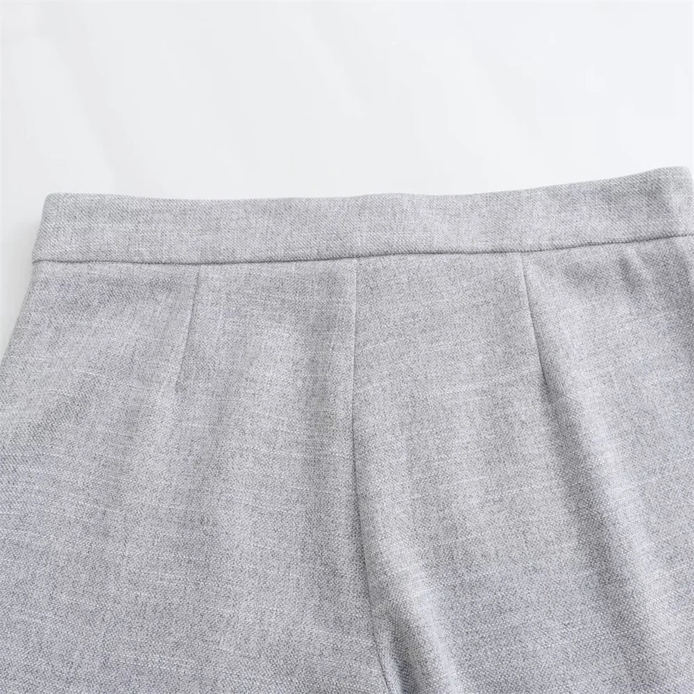 Women's Fashionable Short Double Breasted Casual Suit Coat with High Waist Straight Leg Trouser Set