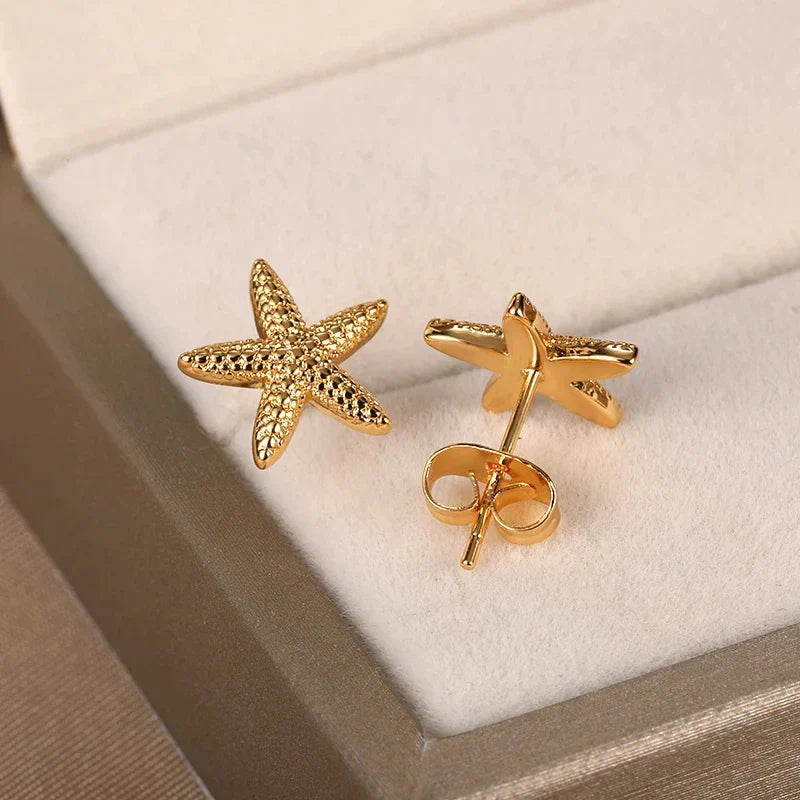 Vintage Starfish Stainless Steel Stud Earrings for Women Ocean Inspired Jewelry Gift