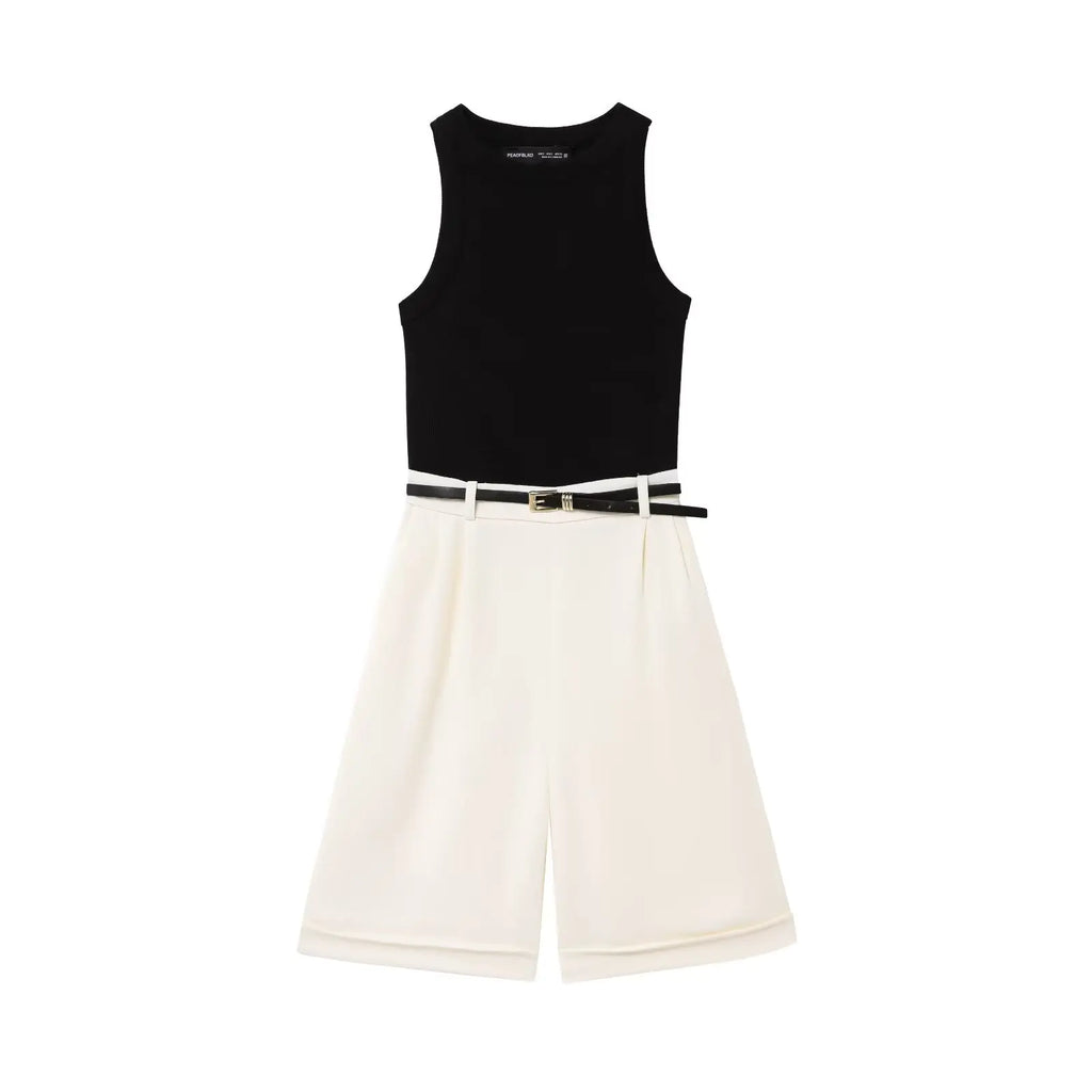 Slim Fit Sleeveless Jumpsuit with Belt Stylish Short Romper for Versatile Fashion Looks