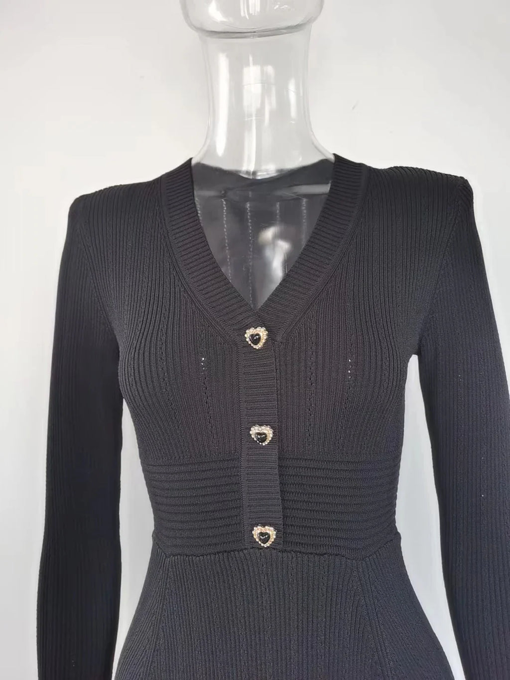 Knitted Long Sleeve V Neck Button Party Dress for Autumn