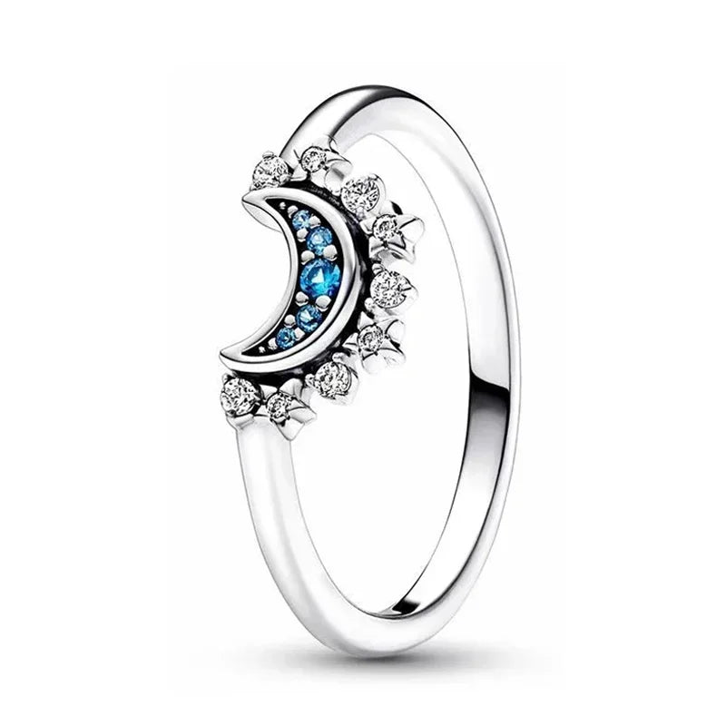 925 Sterling Silver Crown Love Heart Moon Engagement Ring for Women Luxury Jewelry