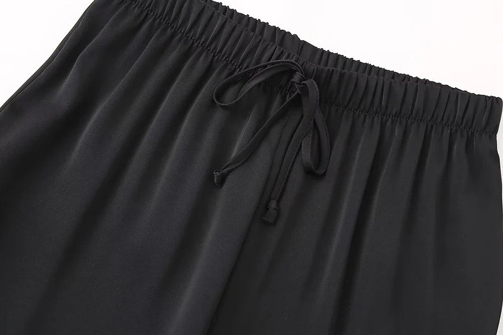 Women's Beaded Embroidery Long Sleeve Shirt and Loose Trousers Set with Lace Up Details