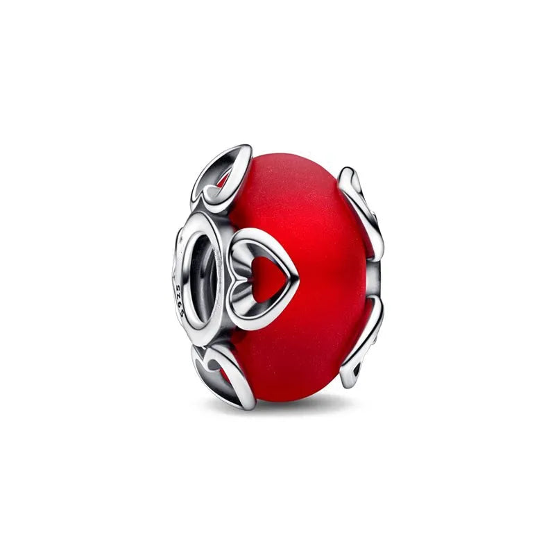 Valentine's Day Red Apple Dangle Charm Bead in 925 Sterling Silver for Women's Heart Bracelet Jewelry