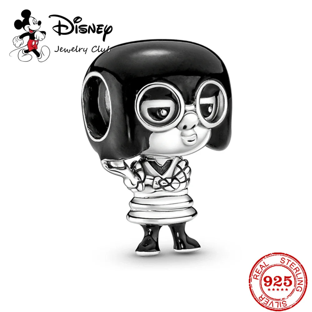 925 Sterling Silver Mickey Minnie Charm Beaded Fit Snake Bracelet DIY Ladies Jewelry