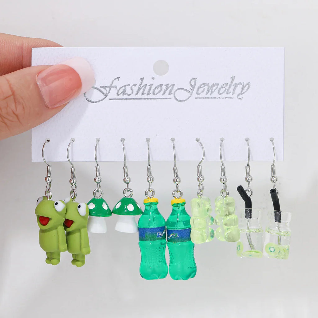 Cute Cartoon Food Fruit Drink Earrings Set for Women Fun Resin Jewelry Gift