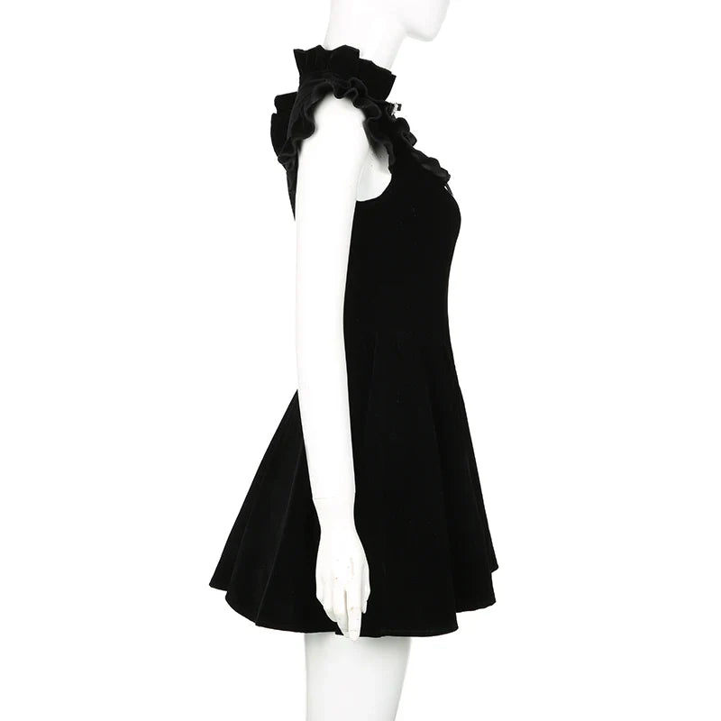 Black Velvet Mini Dress Sleeveless A Line Party Dress