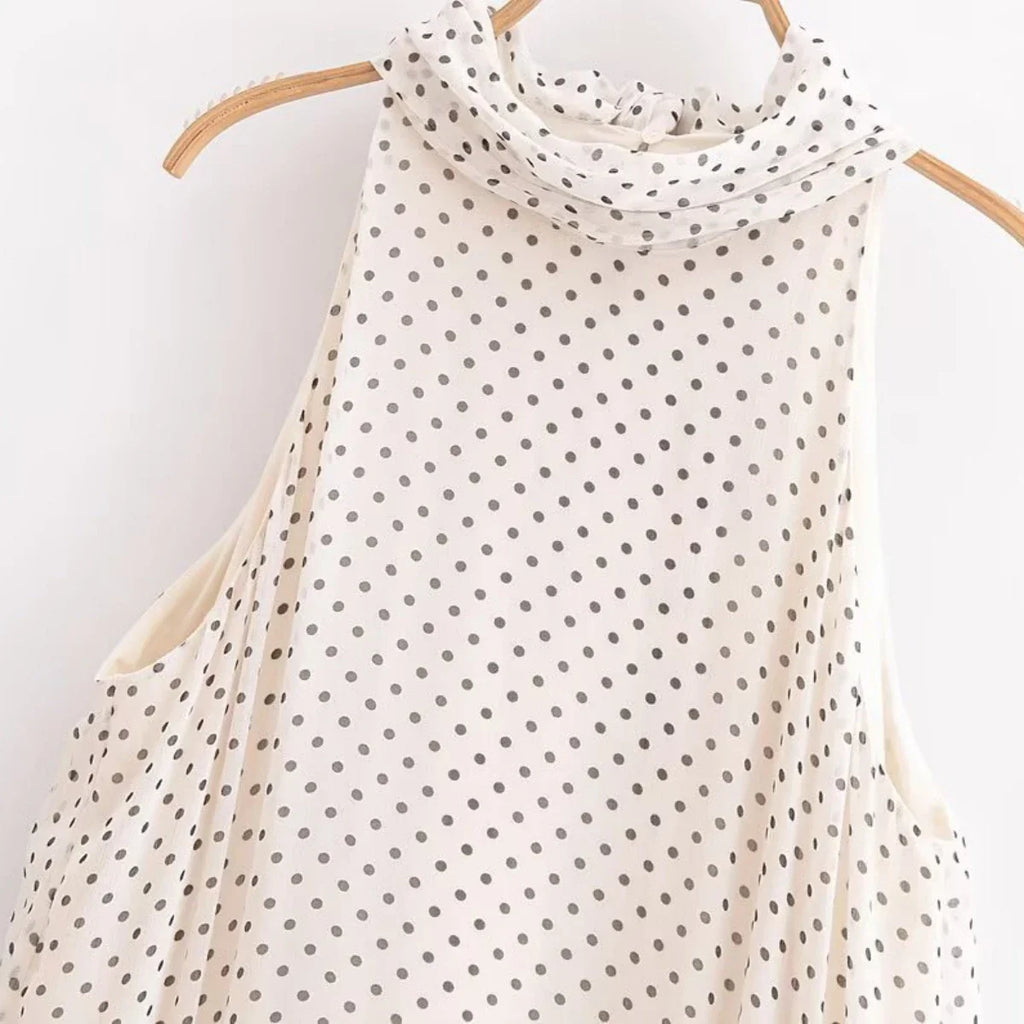 Polka Dot Halter Neck Midi Dress For Women Casual Chic