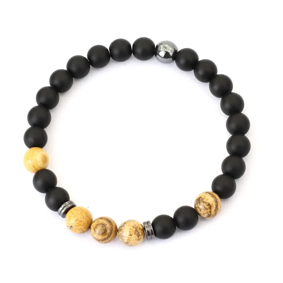 Handmade Men's Natural Stone Bracelet with 8mm Onyx and Tiger Eye Beads for Healing and Style