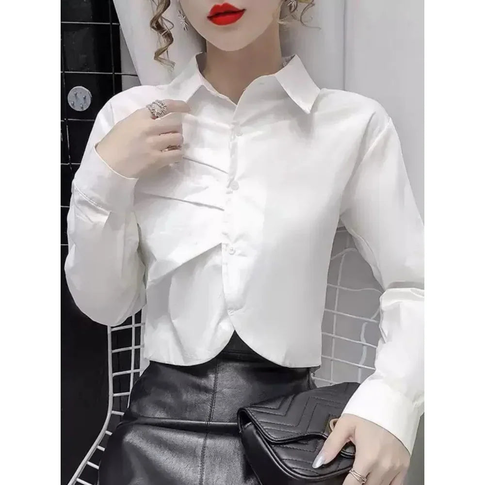 Elegant Office Lady Stripe Shirt with Chic White Long Sleeve Blouse for Casual and Professional Wear